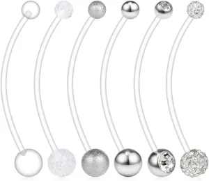 Ruifan 6PCS Mix Style Pregnancy Sport Maternity Flexible Bioplast Belly Navel Button Ring Retainer 14G 1 1/2Inch (38mm)