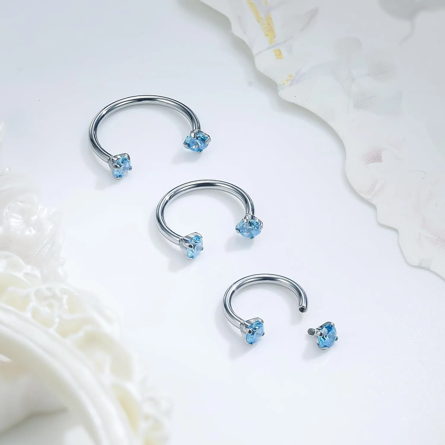 Ruifan ASTM F136 Titanium Horseshoe Nose Ring 16G Cubic Zircon Septum Rings Piercing Jewelry Internally Threaded Cartilage Conch Helix Rook Tragus Lip Earring Hoop Eyebrow For Women Men 8mm 10mm 12mm