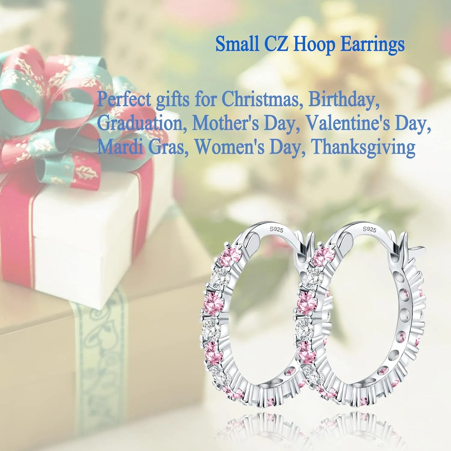 S925 Sterling Silver Earrings Hoop and Stud Sets for Women Trendy 14K White Gold Plated Hypoallergenic Cubic Zirconia Hoops Cute Lightweight Earrings Jewelry Birthday Gifts for Mom Girls