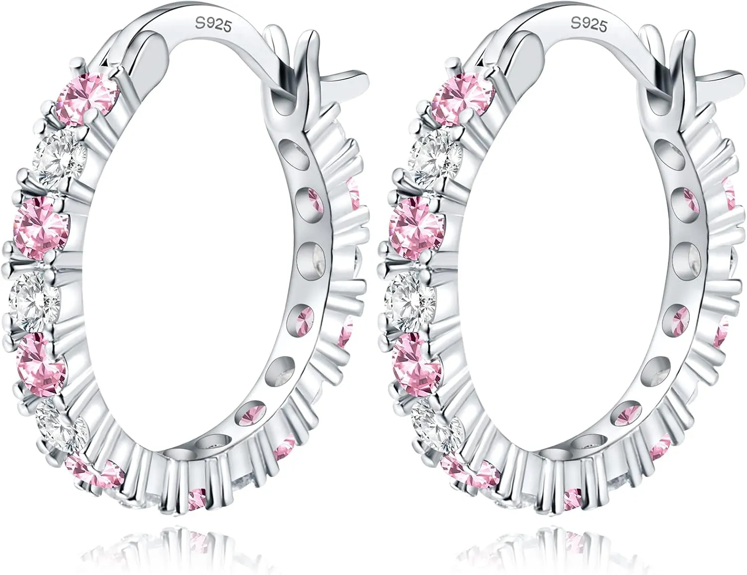 S925 Sterling Silver Earrings Hoop and Stud Sets for Women Trendy 14K White Gold Plated Hypoallergenic Cubic Zirconia Hoops Cute Lightweight Earrings Jewelry Birthday Gifts for Mom Girls