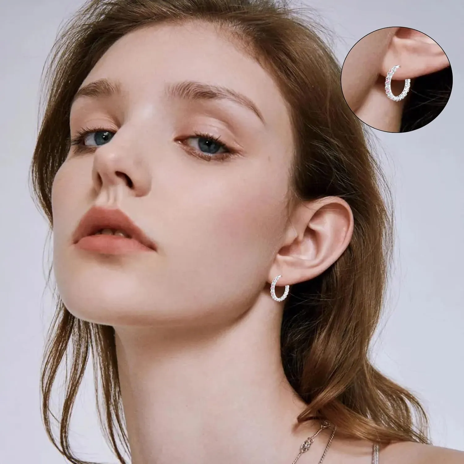 S925 Sterling Silver Earrings Hoop and Stud Sets for Women Trendy 14K White Gold Plated Hypoallergenic Cubic Zirconia Hoops Cute Lightweight Earrings Jewelry Birthday Gifts for Mom Girls
