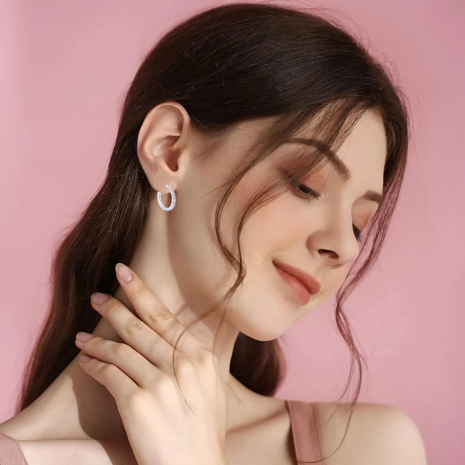 S925 Sterling Silver Earrings Hoop and Stud Sets for Women Trendy 14K White Gold Plated Hypoallergenic Cubic Zirconia Hoops Cute Lightweight Earrings Jewelry Birthday Gifts for Mom Girls