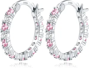 S925 Sterling Silver Earrings Hoop and Stud Sets for Women Trendy 14K White Gold Plated Hypoallergenic Cubic Zirconia Hoops Cute Lightweight Earrings Jewelry Birthday Gifts for Mom Girls