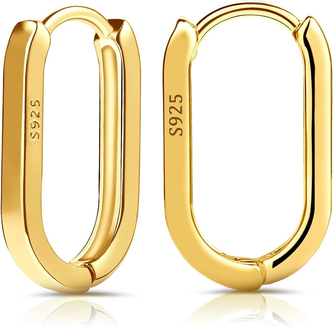 S925 Sterling Silver Hoop Earrings, 2pcs Small Oval Hoop Earrings for Women U-shaped S925 Minimalist Earrings Sterling Silver Light Weight and Comfortable