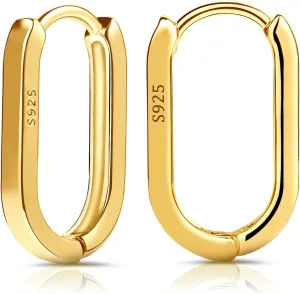 S925 Sterling Silver Hoop Earrings, 2pcs Small Oval Hoop Earrings for Women U-shaped S925 Minimalist Earrings Sterling Silver Light Weight and Comfortable