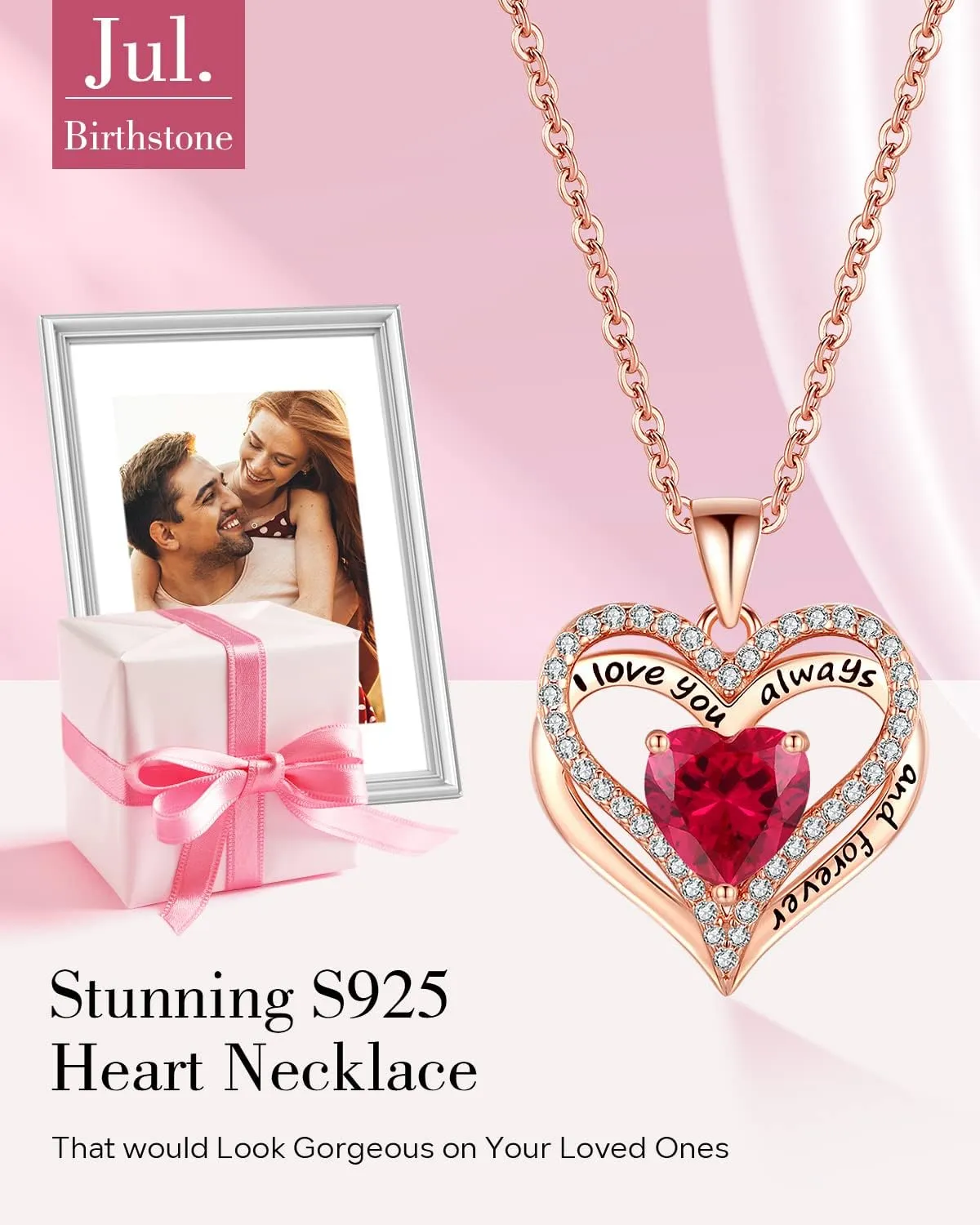 S925 Sterling Silver Necklace for Women, Wife Jewelry Rose Gold, Mom Birthday Valentines Mothers Day Gifts, Girlfriend Necklaces, Daughter Heart Jewel, Anniversary for Her