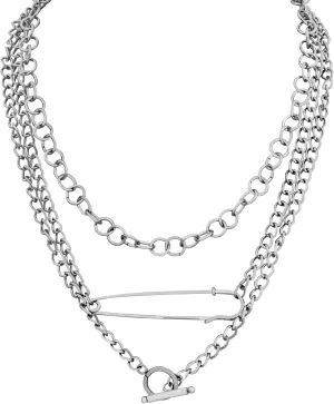 Sacina Goth Silver-tone Layered Choker Safety Pin Necklace, Chunky Chain Punk Necklace, Grunge Emo Christmas Jewelry Gift for Women