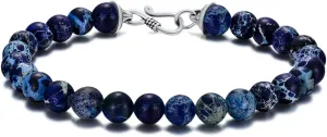 Seiyang Men's Beaded Bracelets Gifts Mens Bracelet of 8mm Natural Pattern Stone with Sterling Silver Design S Hooks Clasp (with Gift Box)