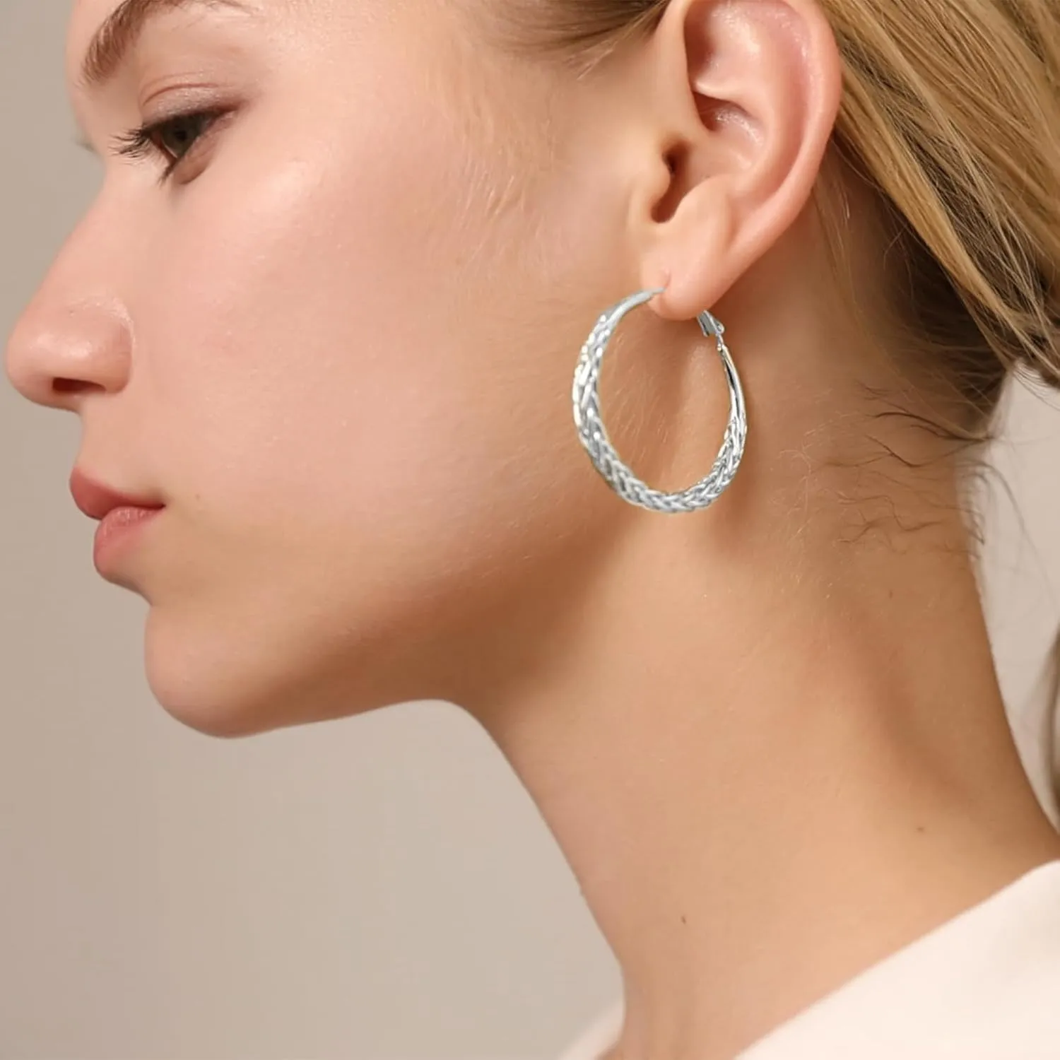 Senteria Silver Hoop Earrings for Women Hypoallergenic 925 Sterling Silver Post Hoop Earrings Lightweight Large Hoops Earring Thick Twisted Silver Hoops 30/40/50MM