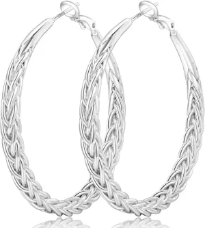 Senteria Silver Hoop Earrings for Women Hypoallergenic 925 Sterling Silver Post Hoop Earrings Lightweight Large Hoops Earring Thick Twisted Silver Hoops 30/40/50MM