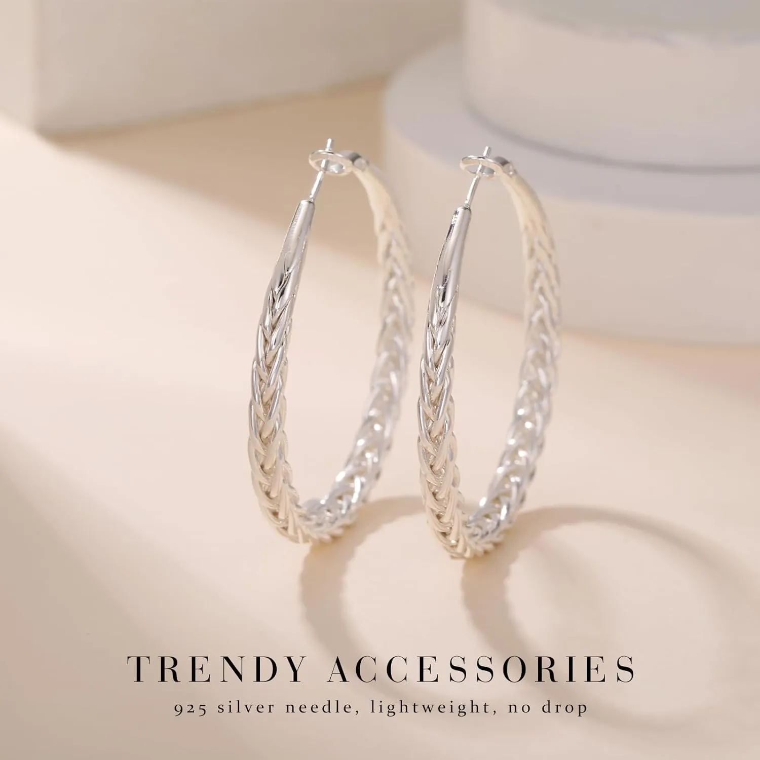 Senteria Silver Hoop Earrings for Women Hypoallergenic 925 Sterling Silver Post Hoop Earrings Lightweight Large Hoops Earring Thick Twisted Silver Hoops 30/40/50MM