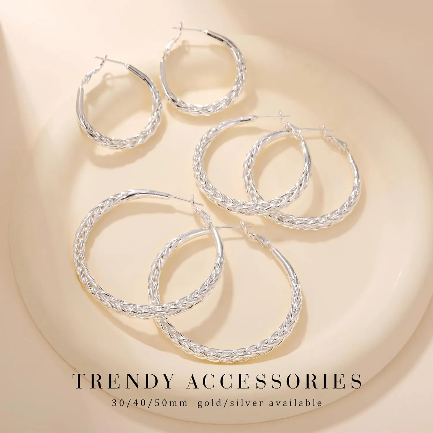 Senteria Silver Hoop Earrings for Women Hypoallergenic 925 Sterling Silver Post Hoop Earrings Lightweight Large Hoops Earring Thick Twisted Silver Hoops 30/40/50MM