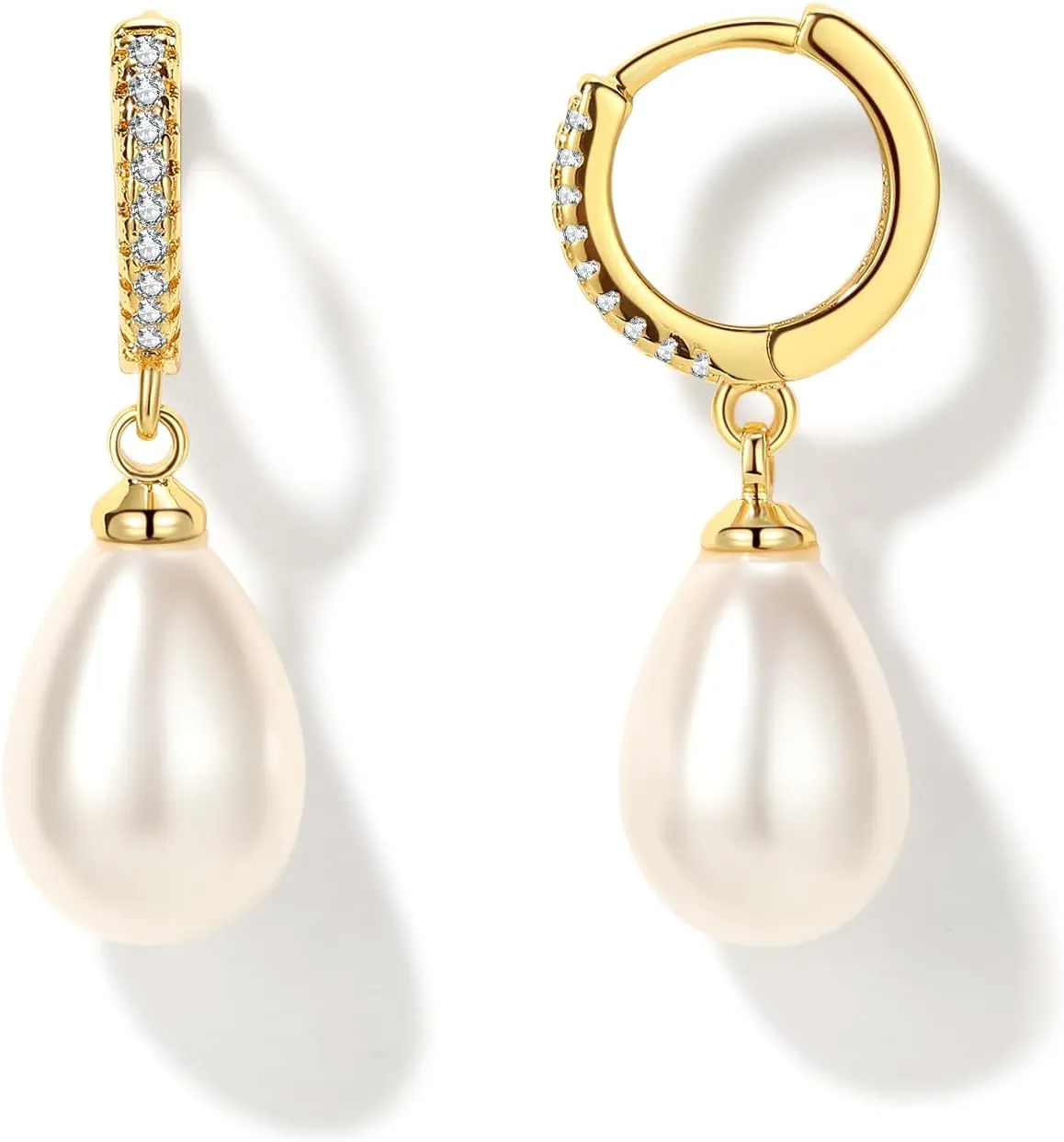 Seraphina Pearl Hoop Earrings for Women, 14K Gold Plated S925 Sterling Silver Post Lightweight Pearl Drop Dangle Huggie Hoop Earrings