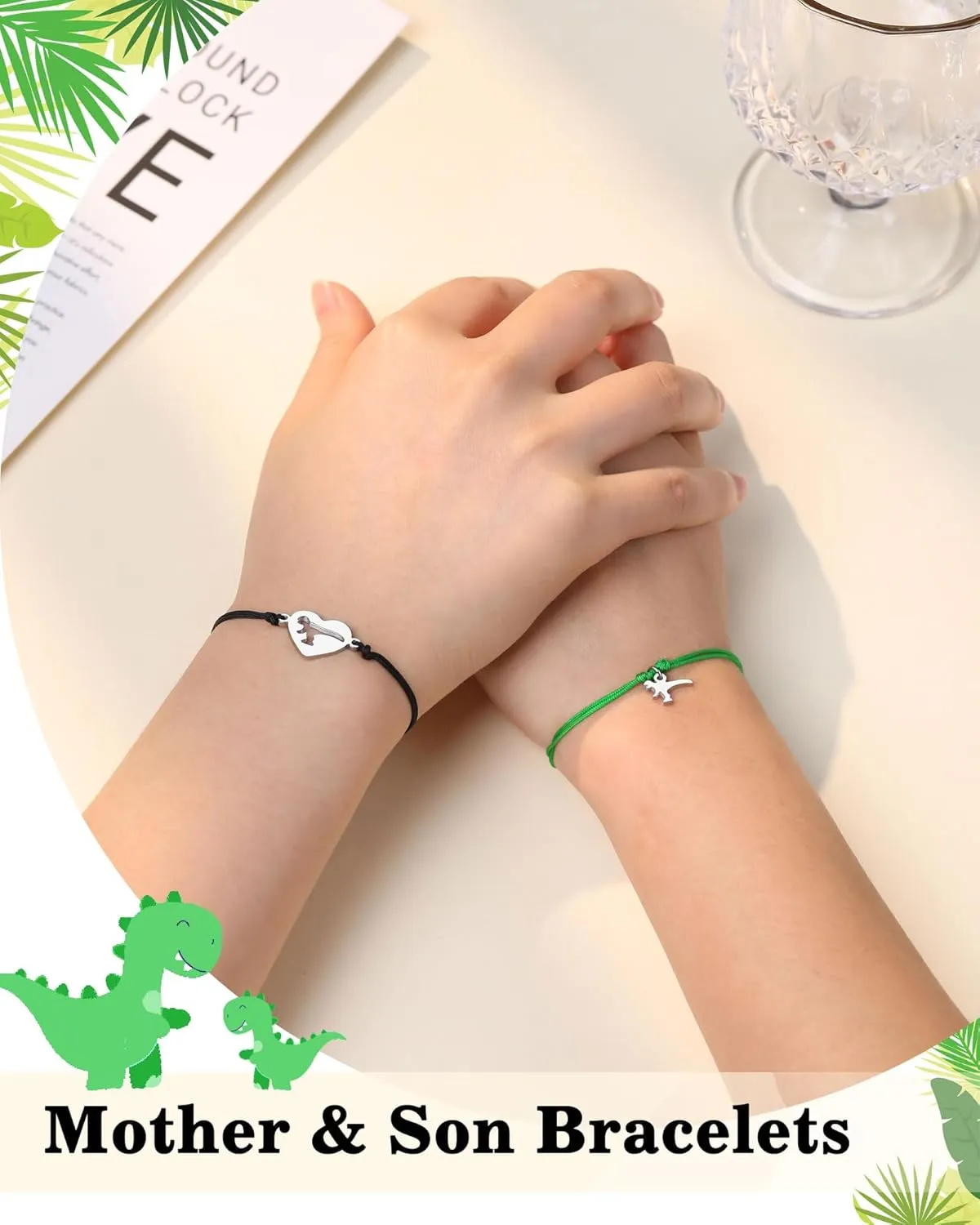 Set of 2 Dinosaur Mom and Son Bracelets for Graduation Back to School Gifts