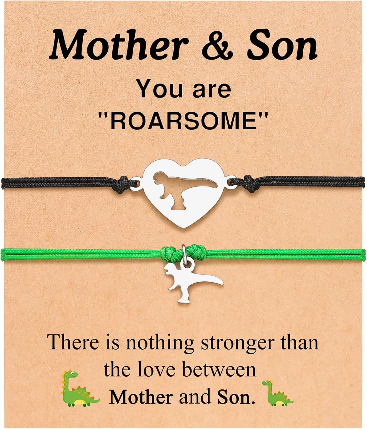 Set of 2 Dinosaur Mom and Son Bracelets for Graduation Back to School Gifts
