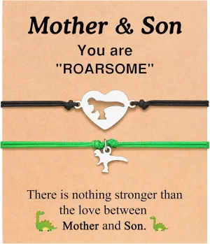 Set of 2 Dinosaur Mom and Son Bracelets for Graduation Back to School Gifts