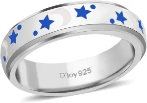 Shop LC Men Women 925 Sterling Silver Moon Star Anxiety Spinner Ring Enamel Stress Relieving Ring - Vermeil Yellow Gold/Platinum Plated Boho Wedding Anniversary Band Ring Birthday Gifts for Women