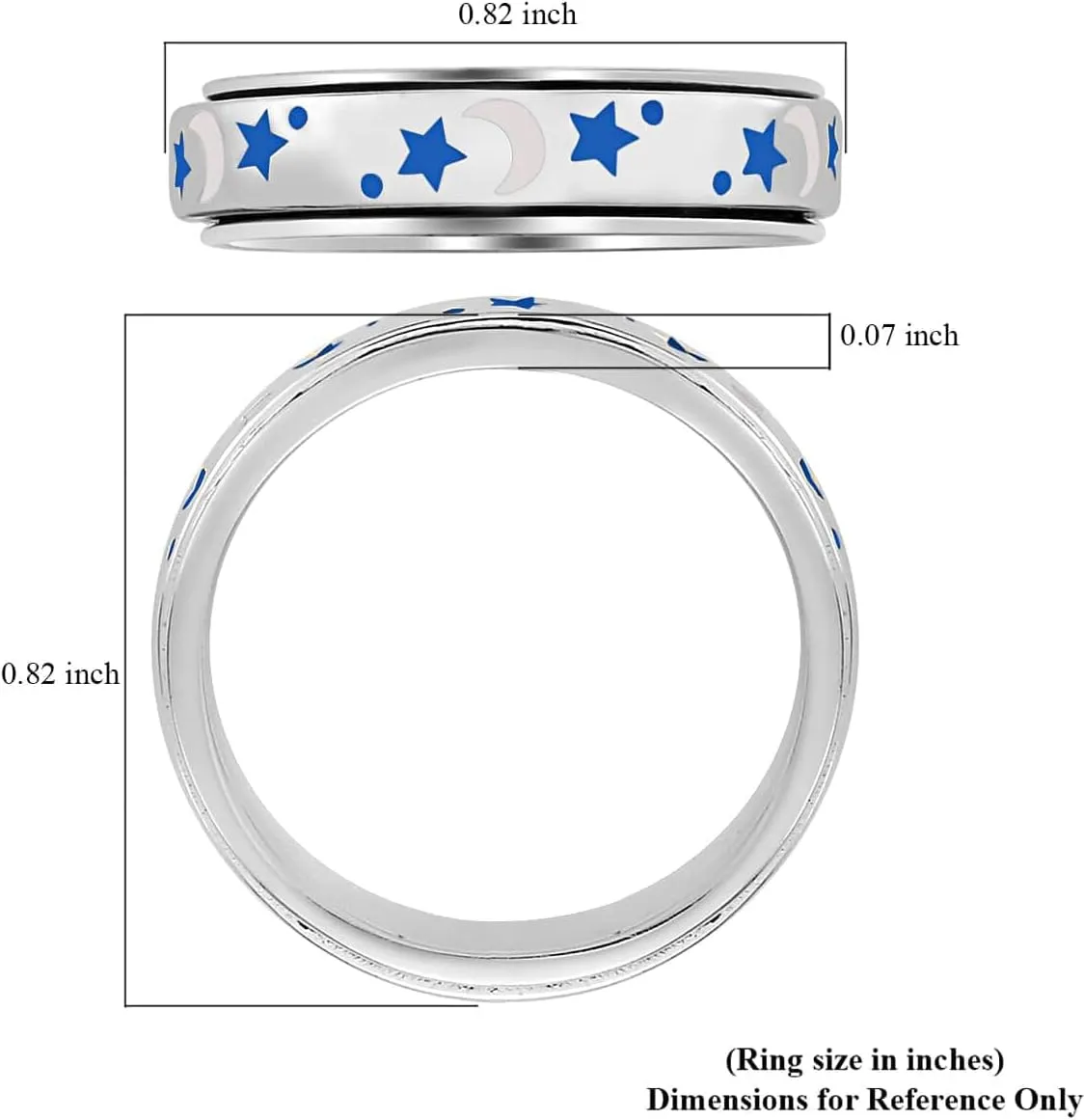 Shop LC Men Women 925 Sterling Silver Moon Star Anxiety Spinner Ring Enamel Stress Relieving Ring - Vermeil Yellow Gold/Platinum Plated Boho Wedding Anniversary Band Ring Birthday Gifts for Women