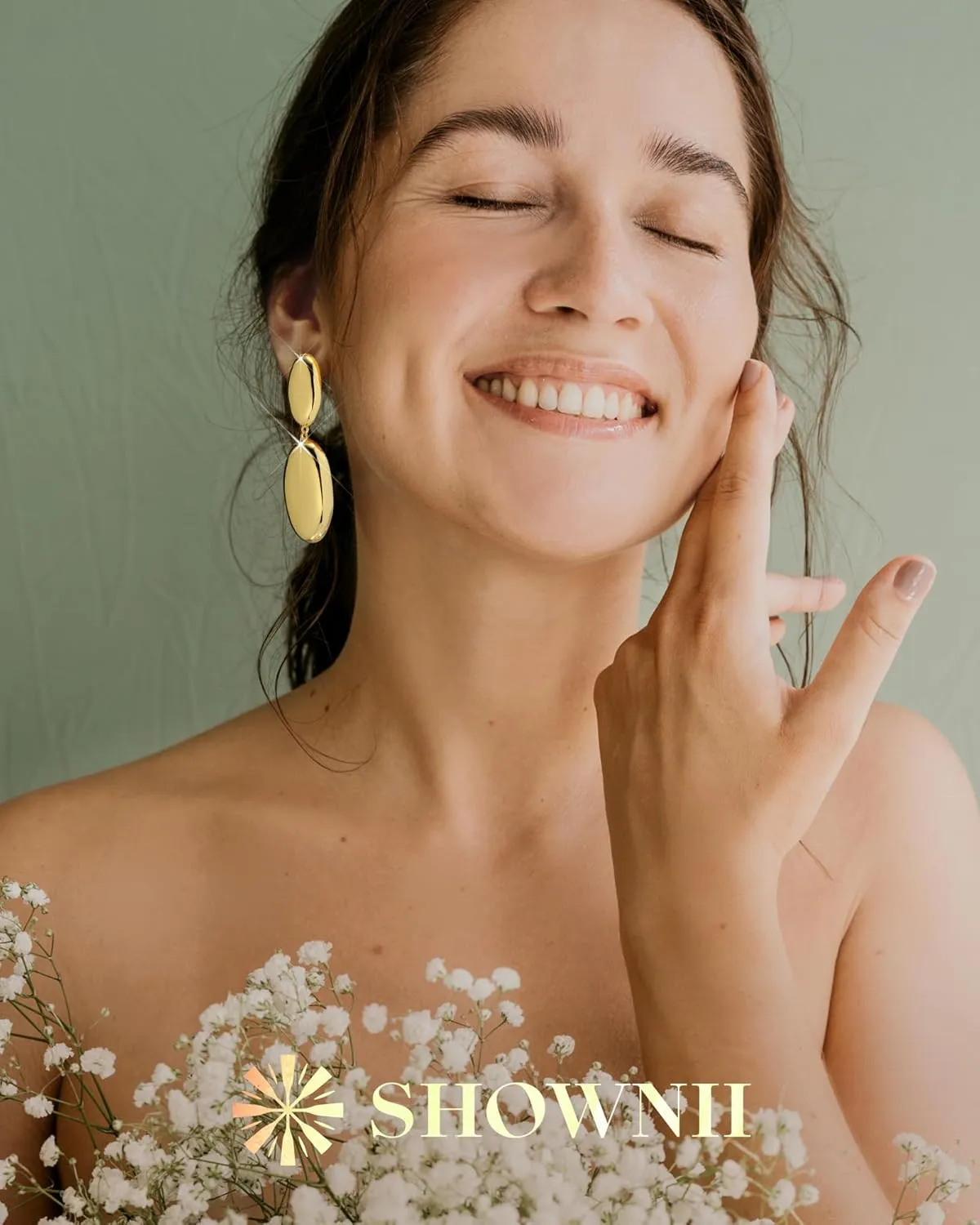 SHOWNII Post Teardrop Chunky Hoop Earrings - Lightweight 14K Real Gold Plated 925 Sterling Silver Dangle Earrings Drop Earrings, Hypoallergenic Fashion Jewelry for Women