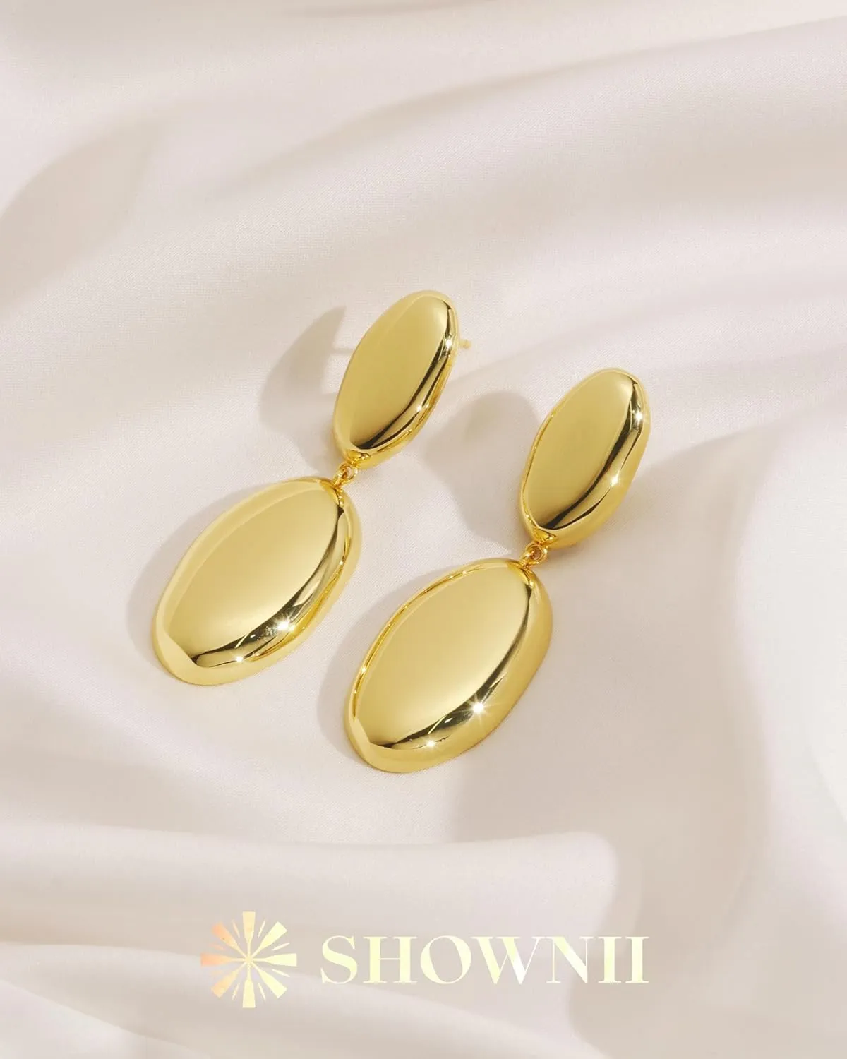 SHOWNII Post Teardrop Chunky Hoop Earrings - Lightweight 14K Real Gold Plated 925 Sterling Silver Dangle Earrings Drop Earrings, Hypoallergenic Fashion Jewelry for Women