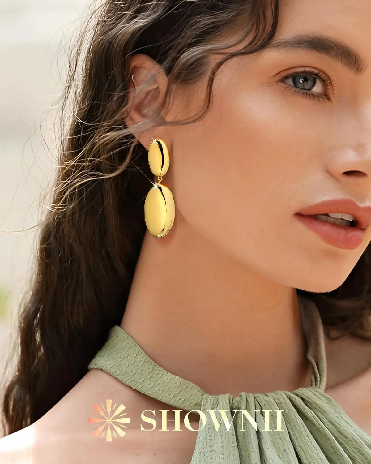 SHOWNII Post Teardrop Chunky Hoop Earrings - Lightweight 14K Real Gold Plated 925 Sterling Silver Dangle Earrings Drop Earrings, Hypoallergenic Fashion Jewelry for Women