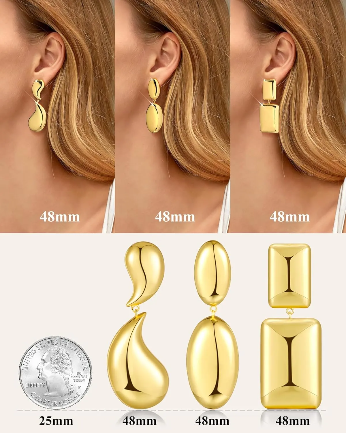 SHOWNII Post Teardrop Chunky Hoop Earrings - Lightweight 14K Real Gold Plated 925 Sterling Silver Dangle Earrings Drop Earrings, Hypoallergenic Fashion Jewelry for Women