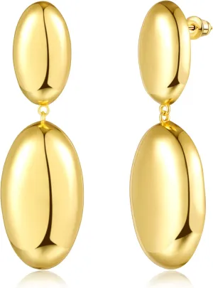 SHOWNII Post Teardrop Chunky Hoop Earrings - Lightweight 14K Real Gold Plated 925 Sterling Silver Dangle Earrings Drop Earrings, Hypoallergenic Fashion Jewelry for Women