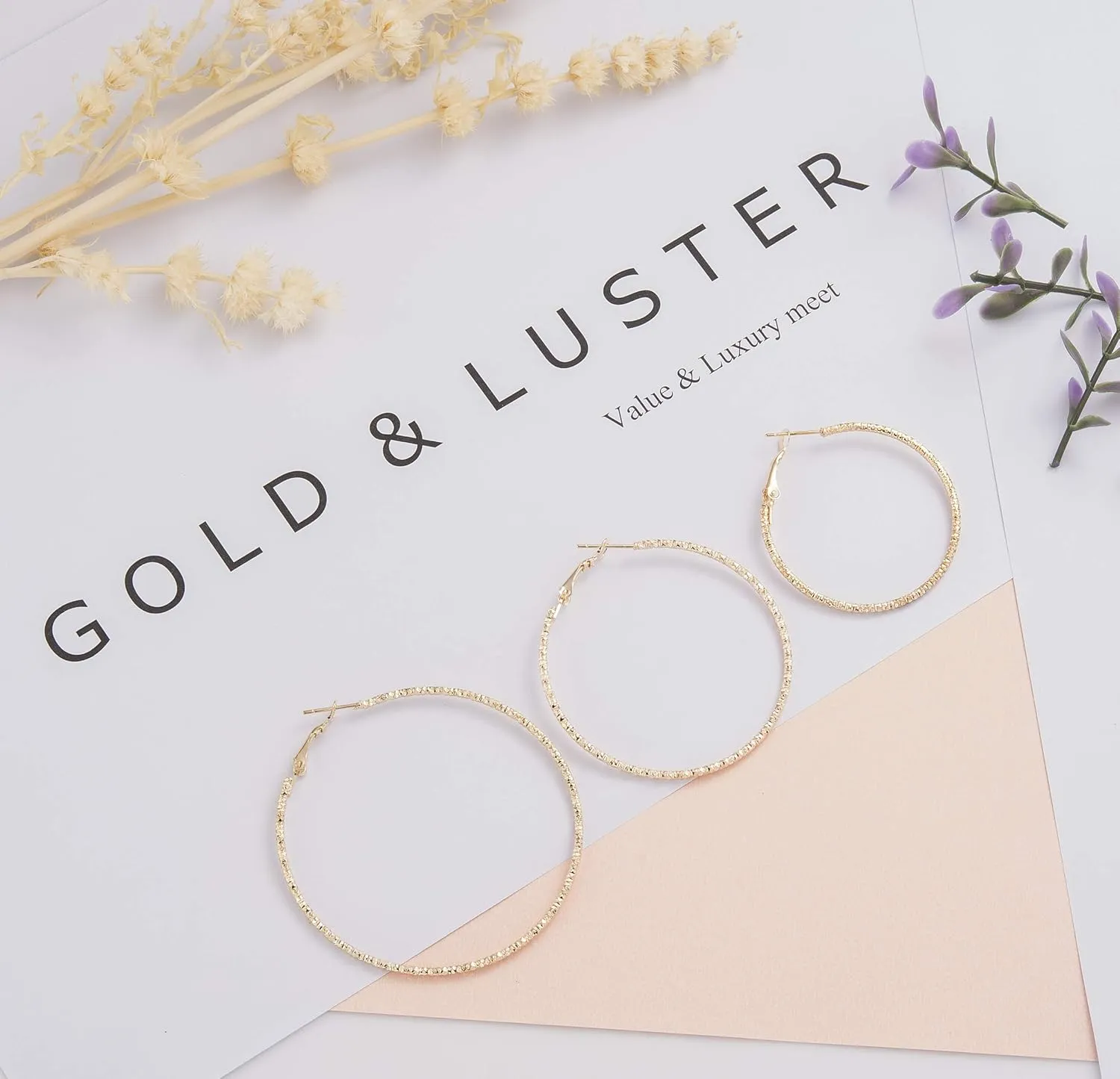 Silver And Gold Plate Hoop Earrings Set For Women Teen Jewelry Diamond Cut 3 Pairs Gold And Luster