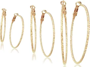 Silver And Gold Plate Hoop Earrings Set For Women Teen Jewelry Diamond Cut 3 Pairs Gold And Luster