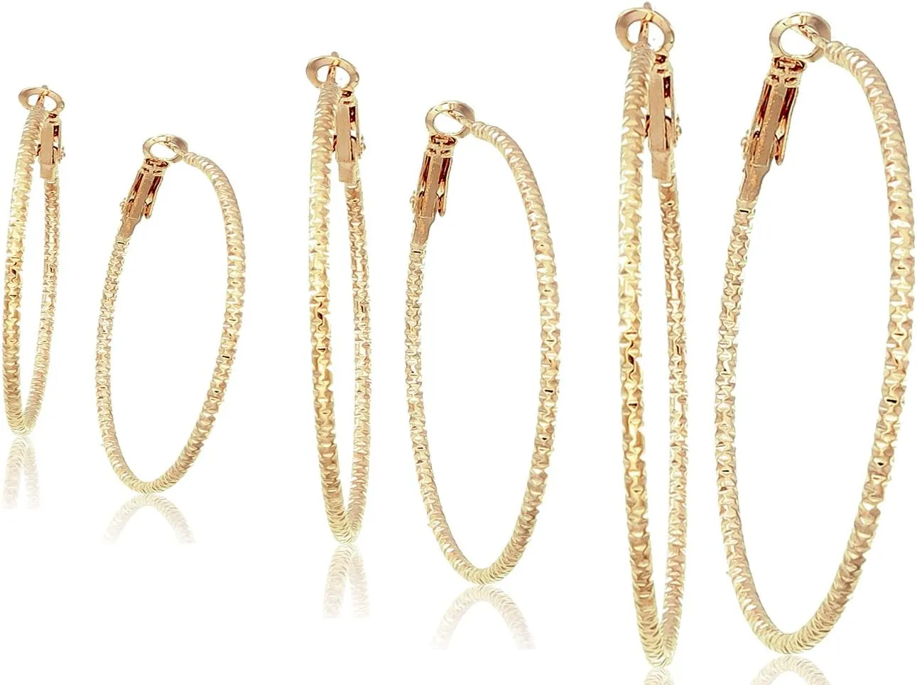 Silver And Gold Plate Hoop Earrings Set For Women Teen Jewelry Diamond Cut 3 Pairs Gold And Luster