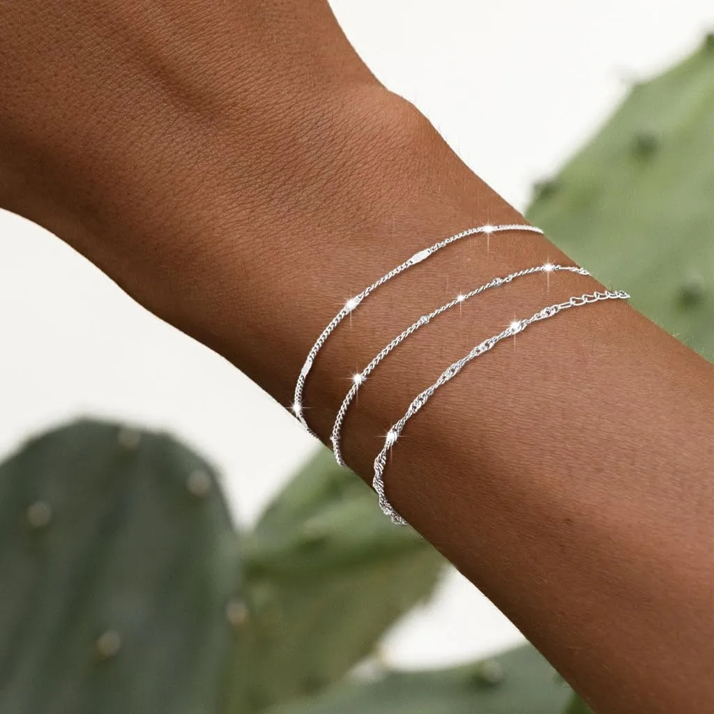 Silver Bracelets for Women, Dainty Stackable Silver Bracelets for Women Trendy Sparkling Waterproof Bracelet Set Gold Adjustable Bracelet Pack Jewelry Gifts for Women