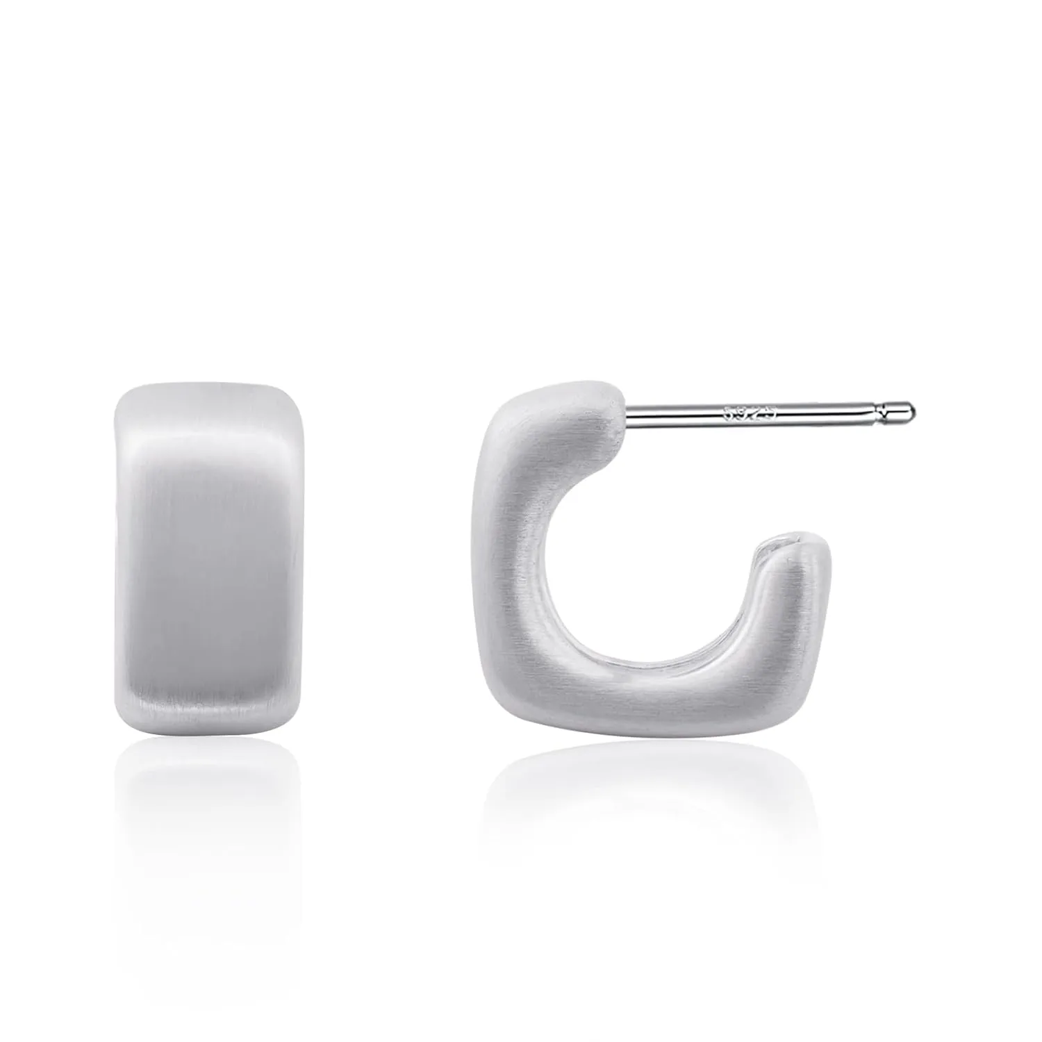 Silver Chunky Earring 925 Sterling Silver Statement Earrings Widen Thick Huggie Earrings Hypoallergenic Hoop Earrings for Women Trendy