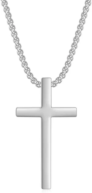 Silver Cross Necklaces For Men Women, Cross Chain For Men And Men'S Cross Necklace, Cross Chain And Stainless Steel Cross Pendant, 24 Inch Chain