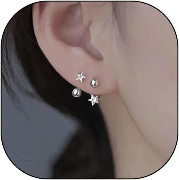 Silver CZ Star Half Hoop Earrings for Women Rhinestone Star Open Huggie Hoop Earrings Minimalism Ball Cuff Earrings Ear Jewelry Gifts for Her