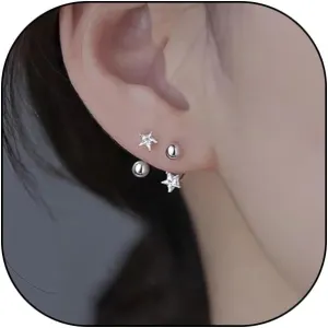 Silver CZ Star Half Hoop Earrings for Women Rhinestone Star Open Huggie Hoop Earrings Minimalism Ball Cuff Earrings Ear Jewelry Gifts for Her