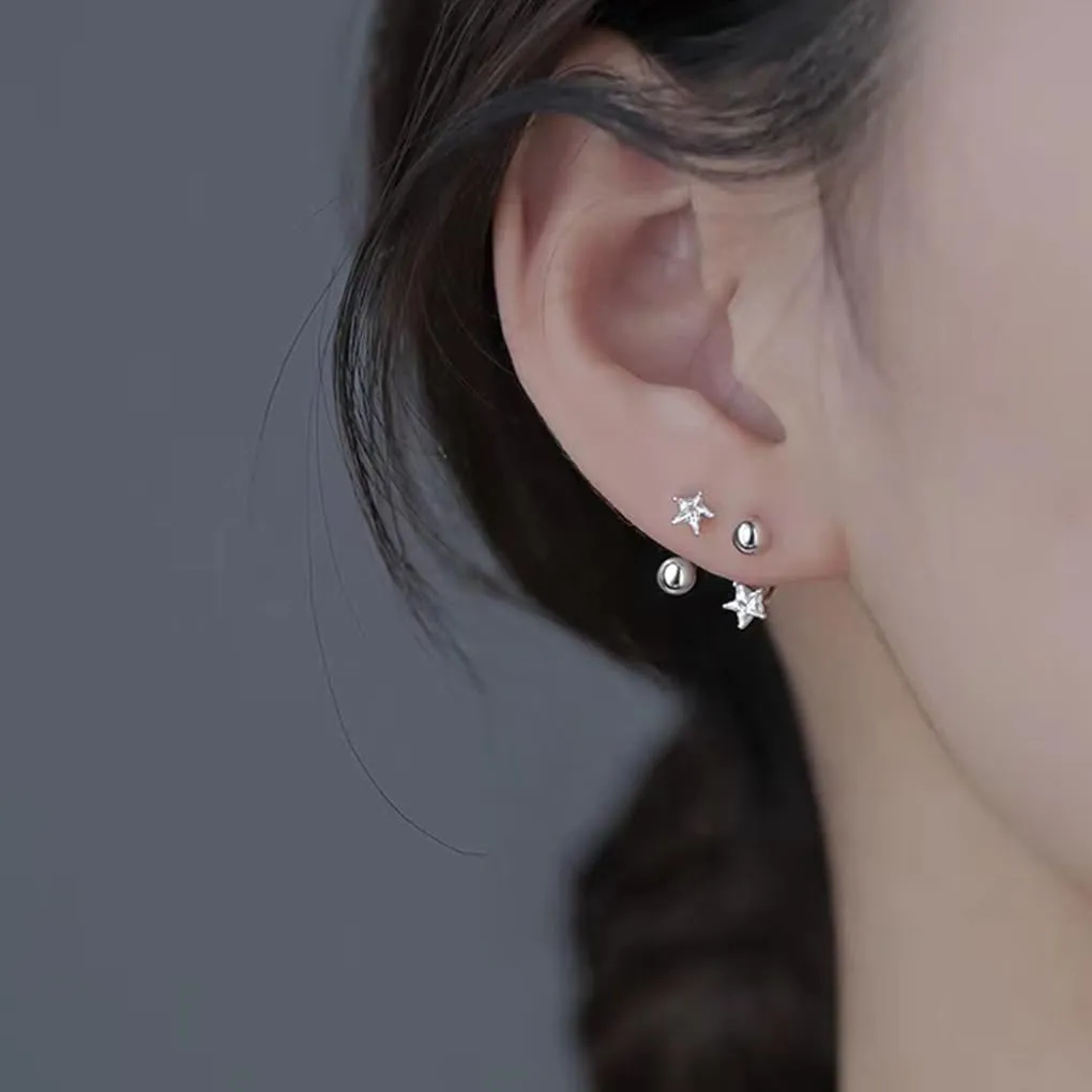 Silver CZ Star Half Hoop Earrings for Women Rhinestone Star Open Huggie Hoop Earrings Minimalism Ball Cuff Earrings Ear Jewelry Gifts for Her