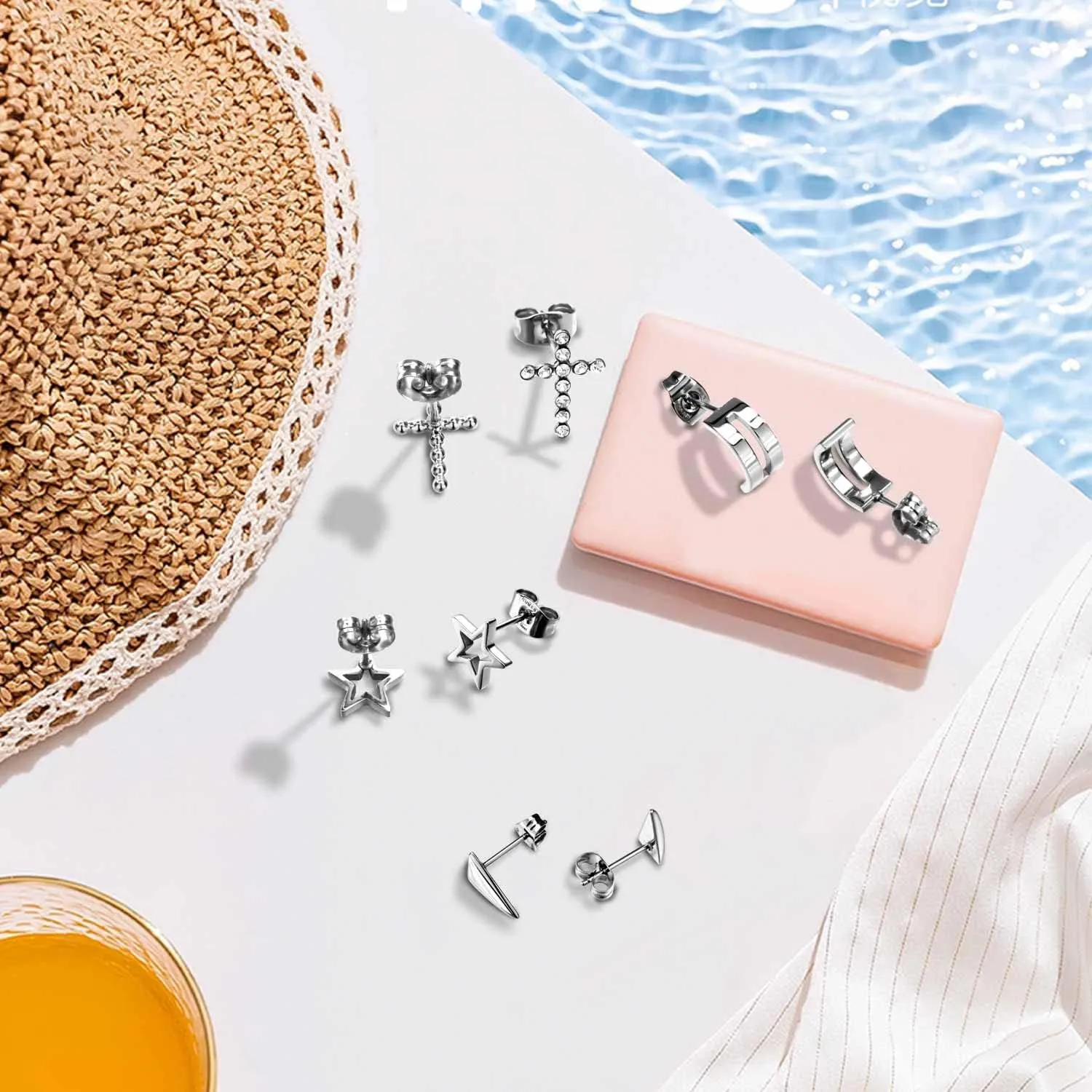 Silver Earrings for women Tiny Cute Heart/Star/Cross/Huggie/Geometric/Triangle/Elephant Stud earrings Hypoallergenic Surgical Steel Small for Women Mother's Day Gifts