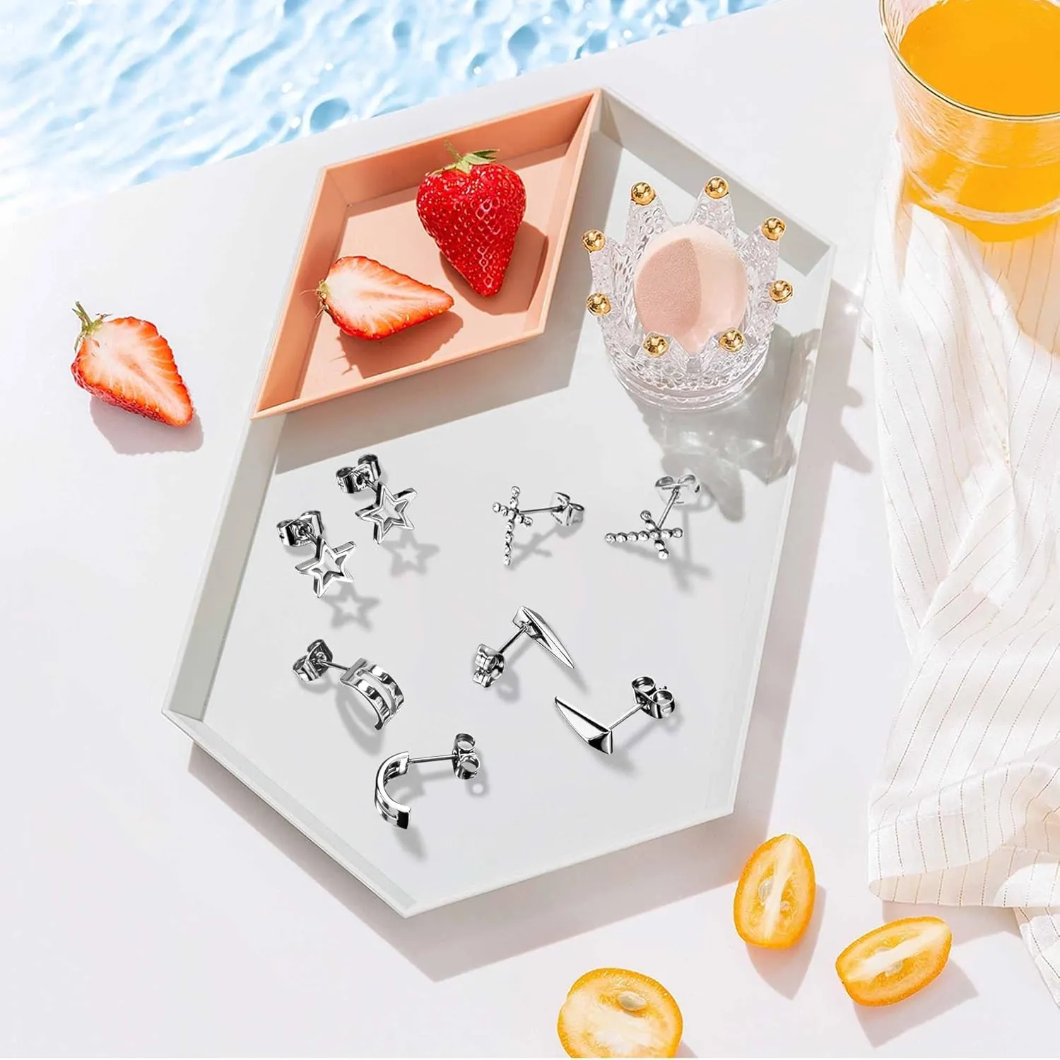 Silver Earrings for women Tiny Cute Heart/Star/Cross/Huggie/Geometric/Triangle/Elephant Stud earrings Hypoallergenic Surgical Steel Small for Women Mother's Day Gifts