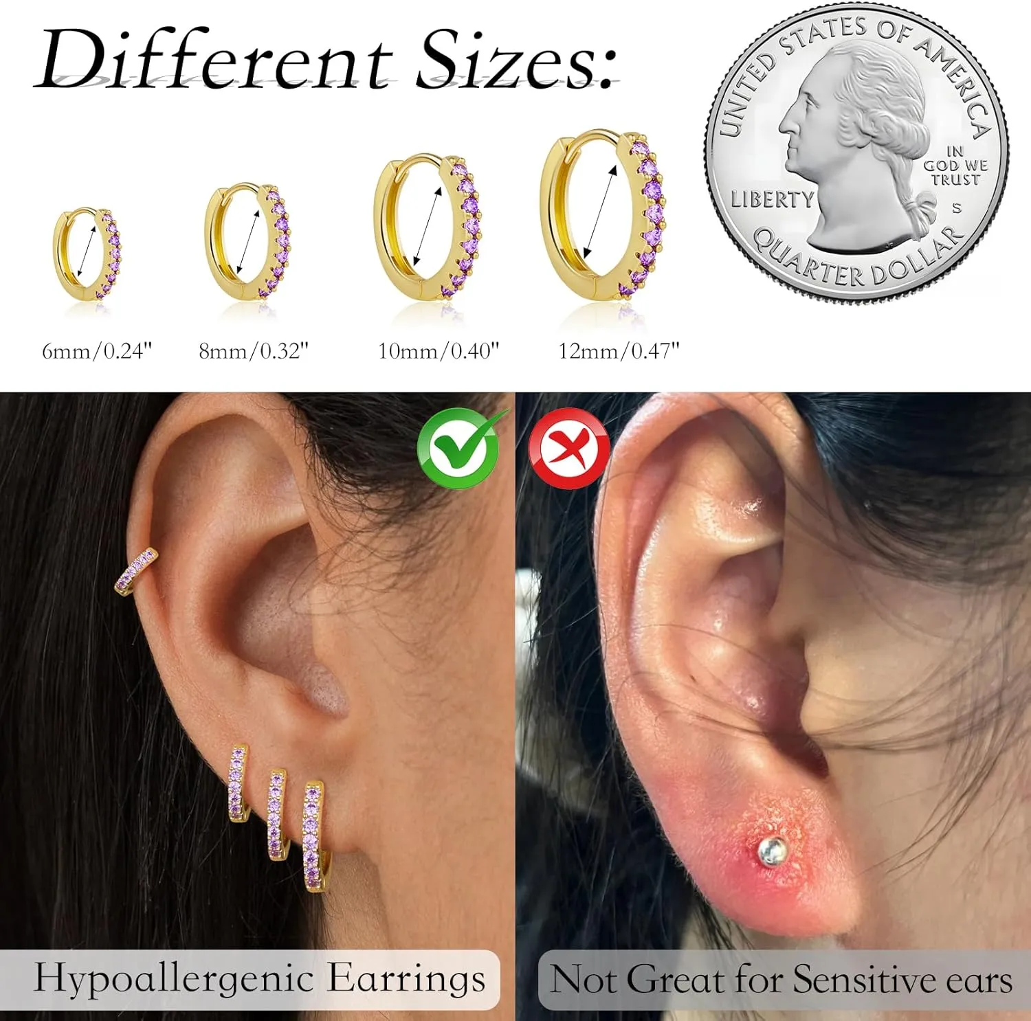 Silver Huggie Earrings for Women, Hypoallergenic S925 Sterling Silver Cubic Zirconia Small Hoop Earrings for Women, Cute Tiny Tragus Cartilage Earrings Sets for Multiple Piercing jewelry Gifts