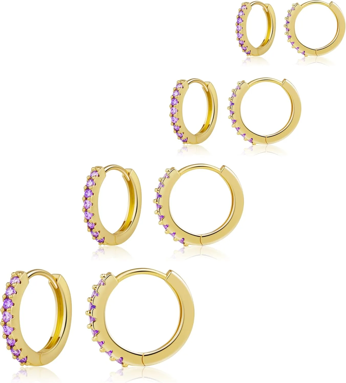 Silver Huggie Earrings for Women, Hypoallergenic S925 Sterling Silver Cubic Zirconia Small Hoop Earrings for Women, Cute Tiny Tragus Cartilage Earrings Sets for Multiple Piercing jewelry Gifts
