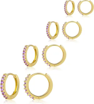 Silver Huggie Earrings for Women, Hypoallergenic S925 Sterling Silver Cubic Zirconia Small Hoop Earrings for Women, Cute Tiny Tragus Cartilage Earrings Sets for Multiple Piercing jewelry Gifts