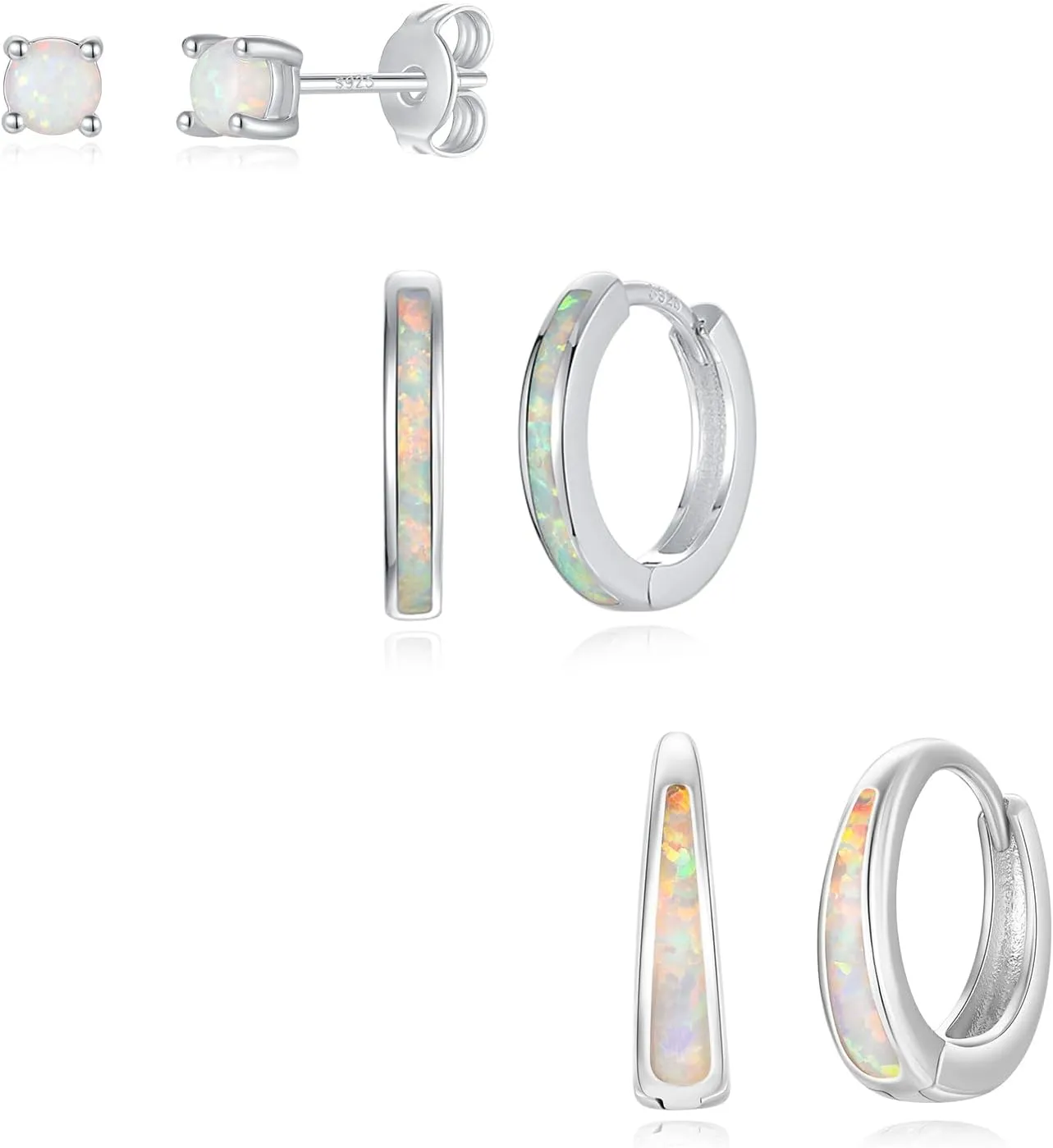 Silver Opal Earrings Set For Women,Sterling Silver Opal Earrings,14k Blue Opals Jewelry Stud Dainty Cartilage Earring,Earring Stack Cartilage Stackable,Birthday Mother's Day Gift For Mom Wife