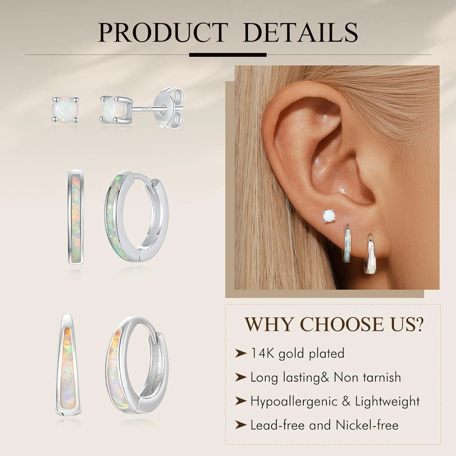 Silver Opal Earrings Set For Women,Sterling Silver Opal Earrings,14k Blue Opals Jewelry Stud Dainty Cartilage Earring,Earring Stack Cartilage Stackable,Birthday Mother's Day Gift For Mom Wife