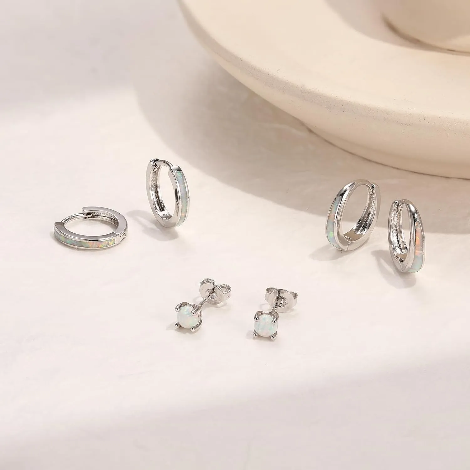 Silver Opal Earrings Set For Women,Sterling Silver Opal Earrings,14k Blue Opals Jewelry Stud Dainty Cartilage Earring,Earring Stack Cartilage Stackable,Birthday Mother's Day Gift For Mom Wife