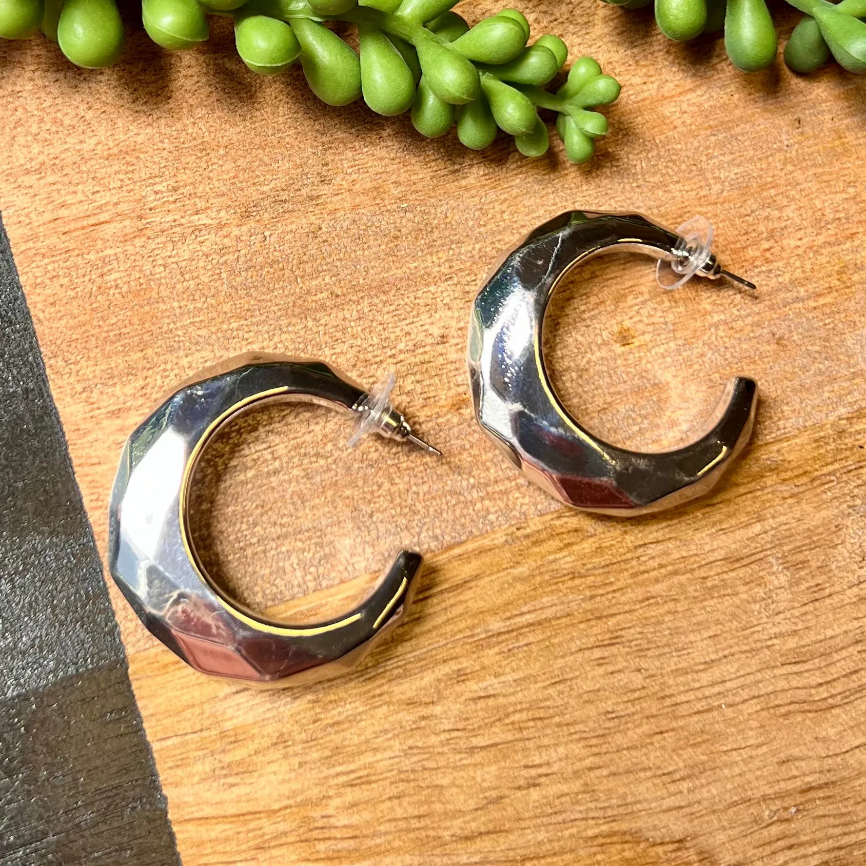 Silver Thick Geo Hoop Earrings