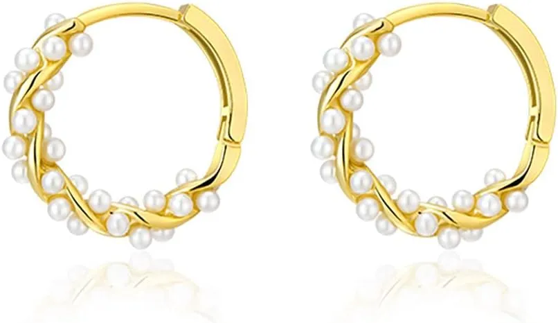 SLUYNZ 925 Sterling Silver Pearls Twist Hoop Earrings for Women Teen Girls Pearls Hoop Earrings Wedding Bridal Earrings