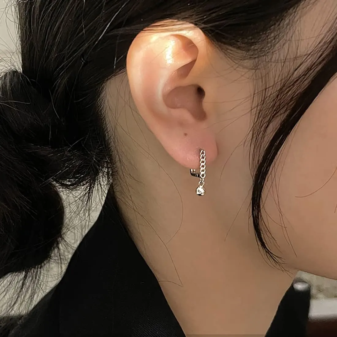 SLUYNZ 925 Sterling Silver U Hoop Earrings for Women Square Hoop Earrings Minimalist Chain Earrings Small Ball Dangly Hoop Earrings