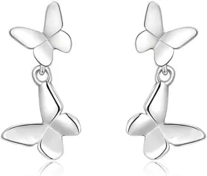 SLUYNZ Solid 925 Sterling Silver Tiny Butterfly Studs Earrings for Women Teens Double Butterfly Studs Earrings