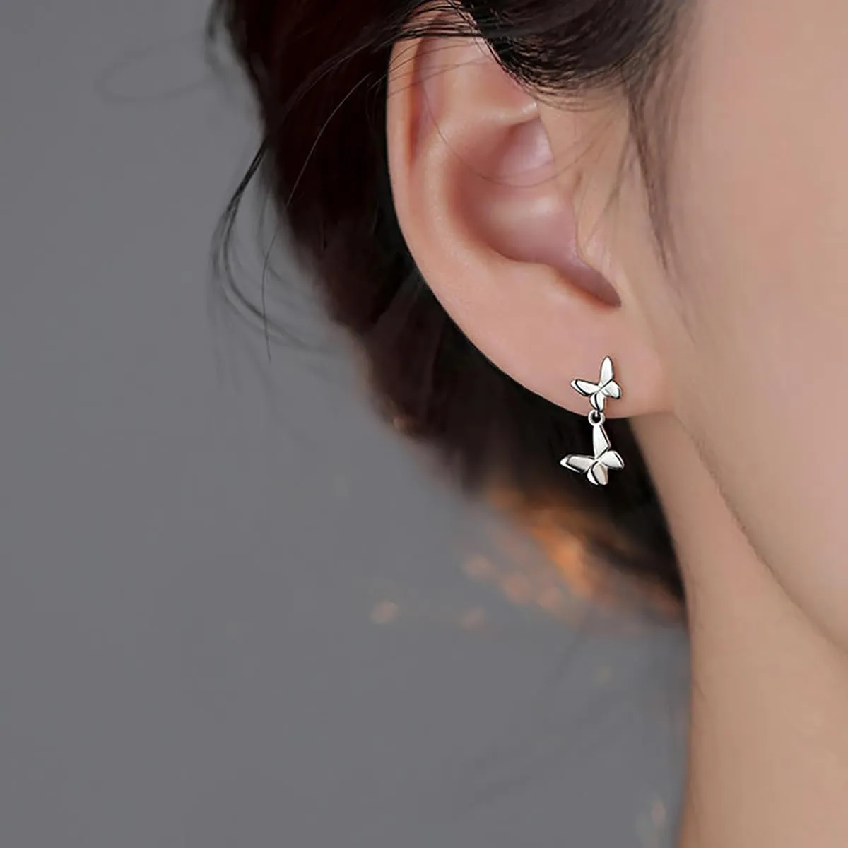 SLUYNZ Solid 925 Sterling Silver Tiny Butterfly Studs Earrings for Women Teens Double Butterfly Studs Earrings