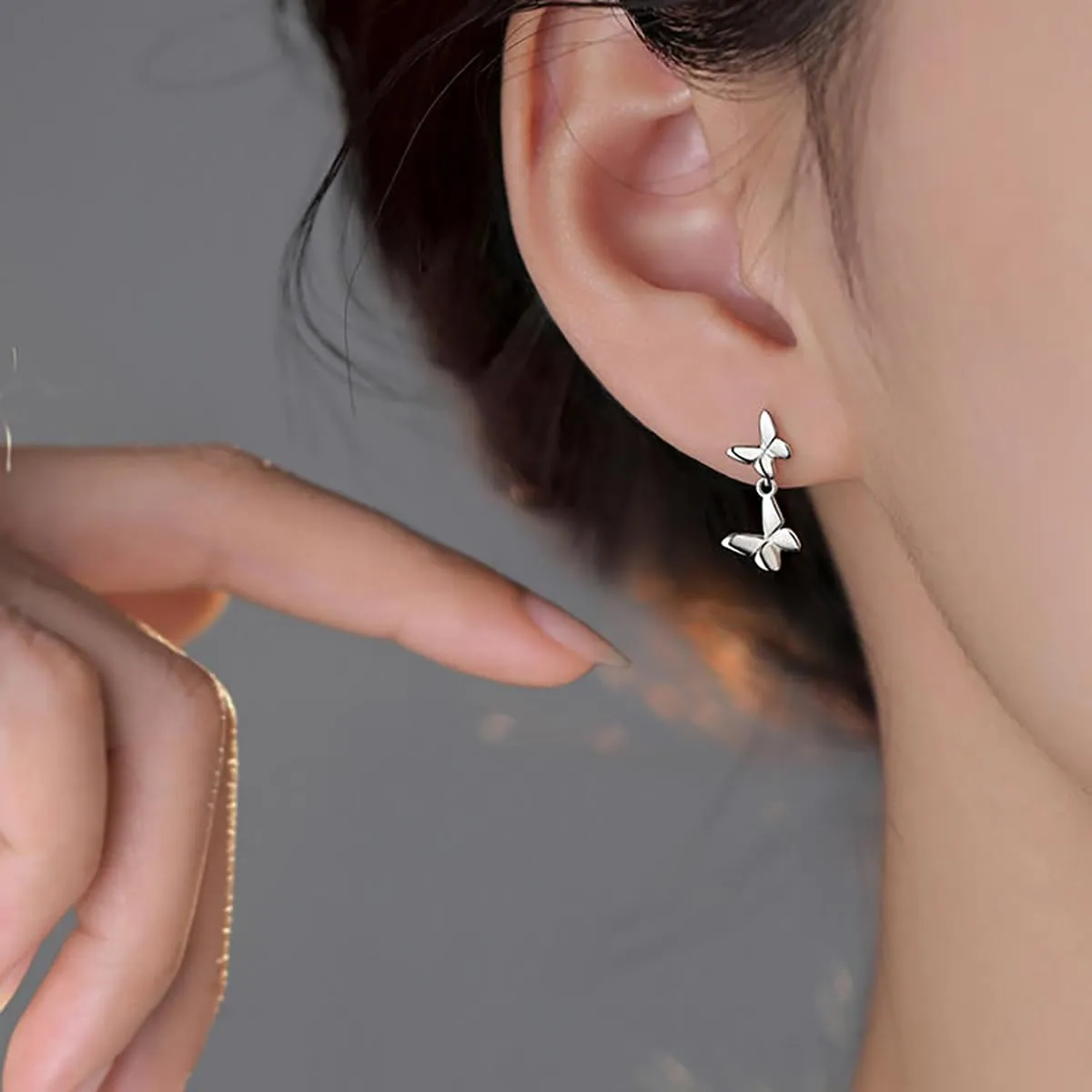 SLUYNZ Solid 925 Sterling Silver Tiny Butterfly Studs Earrings for Women Teens Double Butterfly Studs Earrings